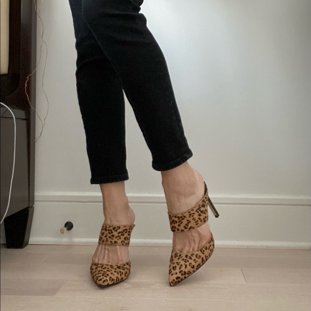 Faux pony hair leopard heels